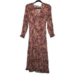 BOHME Floral Long Sleeve Maxi Dress Size Small Roses Smocked Flowy Boho Chic